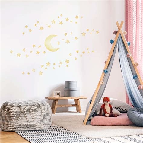 moon and stars wall stickers|More.